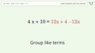 Solve 2(8x+5)=4(3x+1): Linear Equation Video Solution | Tiger Algebra