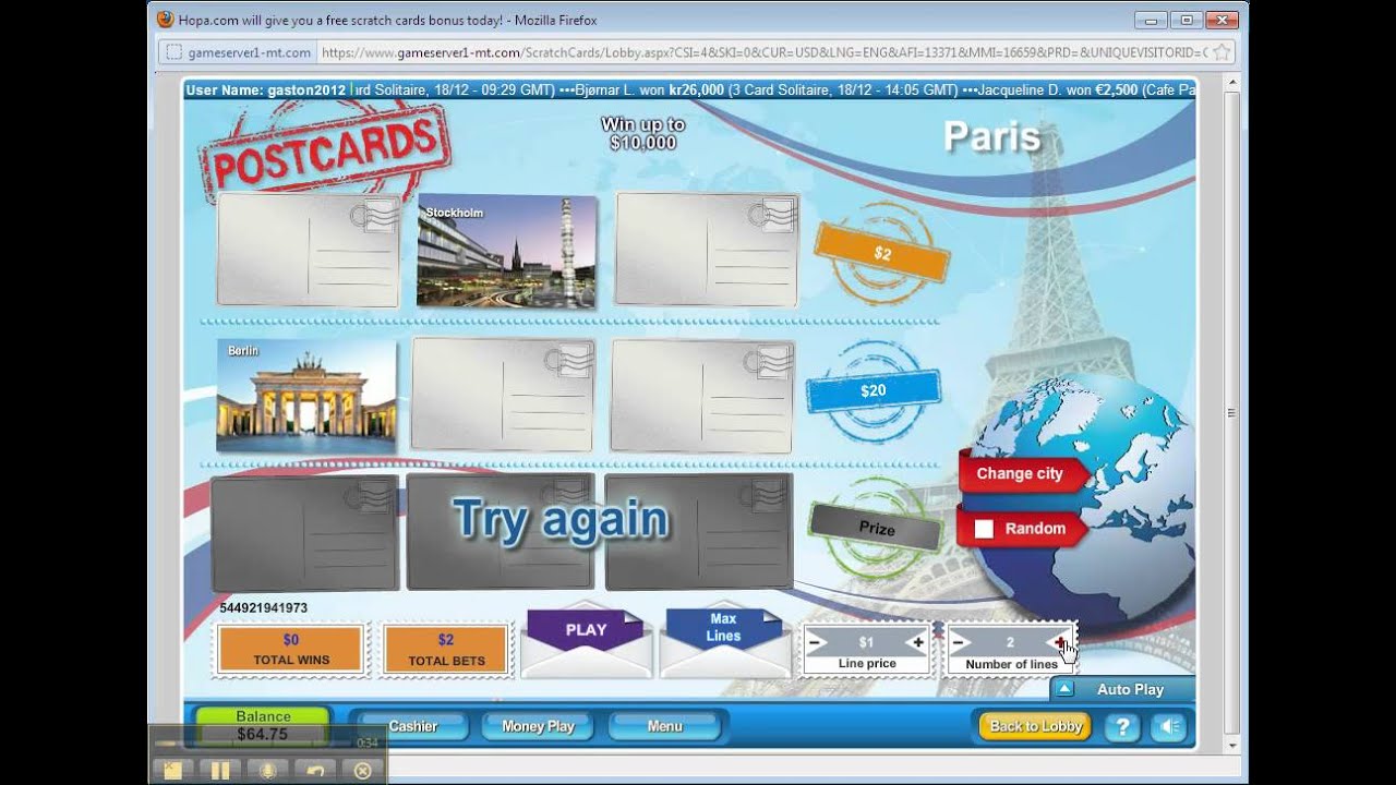 Postcard Online ScratchCard Game