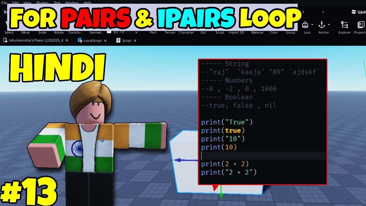For Loop Pairs and Ipairs: Roblox Scripting Tutorial Hindi