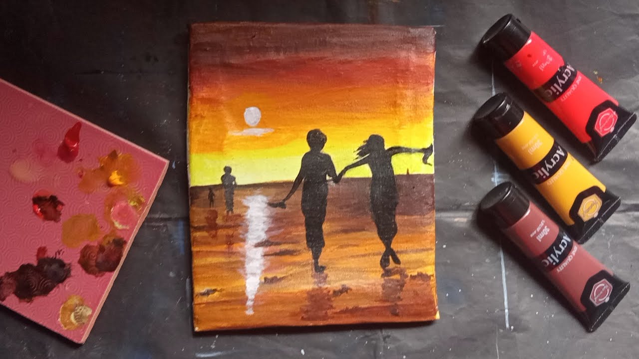 A Romantic couple on sea beach painting//Romantic painting