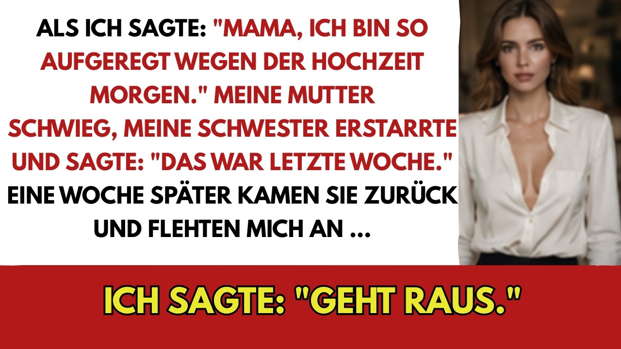 Ich hielt die Hochzeitseinladung meiner Schwester in der Hand und freute mich auf den großen Tag. Am Morgen flüsterte meine Mutter: „Anna, sie war letzte Woche.“ Ich lachte, aber sie wich meinem...