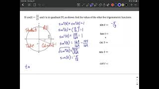 Given Trig function value, find other five trig function values