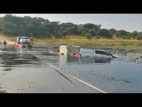 River crossing in Botswana nearly ends in Disaster for one lucky Toyota Hilux owner.