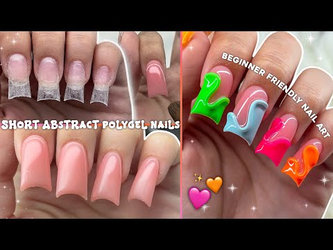 SHORT EASY ABSTRACT POLYGEL NAILS! BEGINNER FRIENDLY NAIL ART & 3D GEL NAIL DESIGN | Nail Tutorial