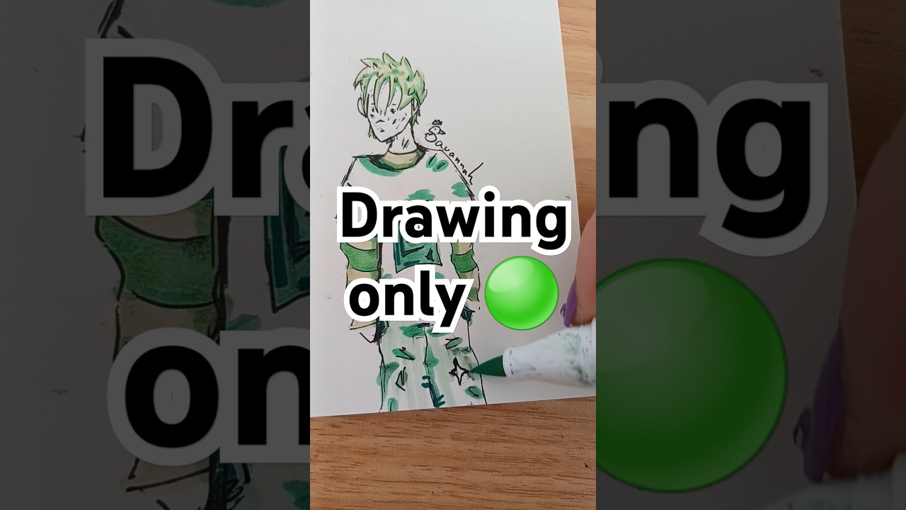 Drawing only with green 🟢 #colouring #drawing #artchallenge - YouTube