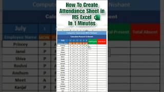 Fully Automated Attendance sheet in Excel  #ExcelAttendance #AttendanceSheet #PresentAbsent #excel