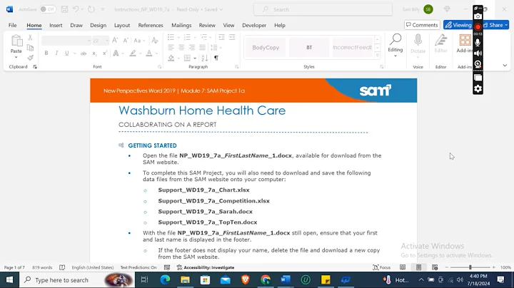 Word Module 7 Sam Project 1a | New Perspectives Word 2019 | Washburn Home Health Care