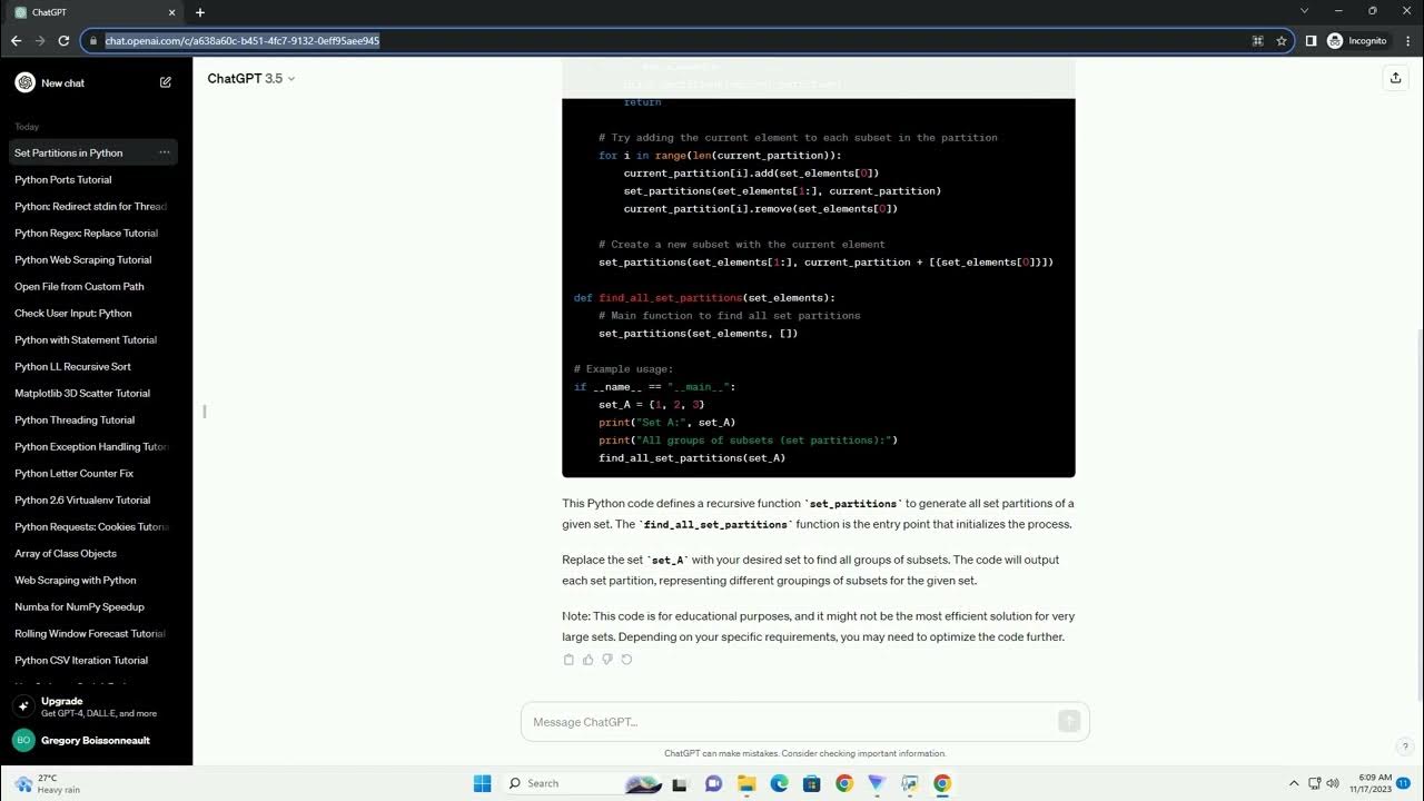 how find all groups of subsets of set A Set partitions in Python - YouTube