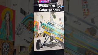 Chevy Impala Using Color-pencils. Reaching realism.#art #viral #drawing #fypシ #chicanoart#cars