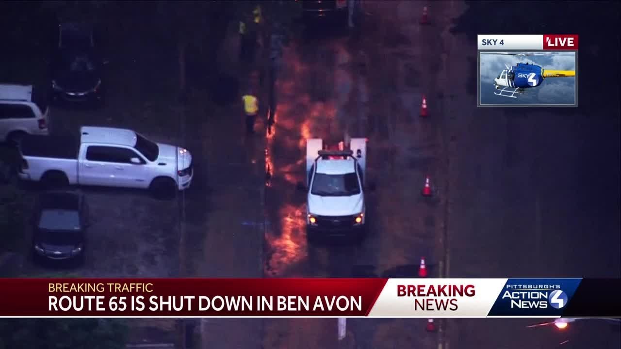 Route 65 closed due to water main break - YouTube