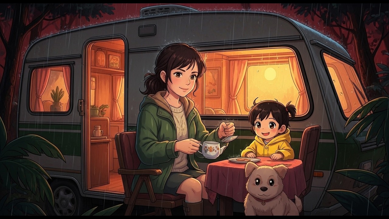 Rainy Forest Camper Night 🌧️Cozy Cooking & Relaxing Rain ASMR ! ghibli asmr music  ghibli asmr video
