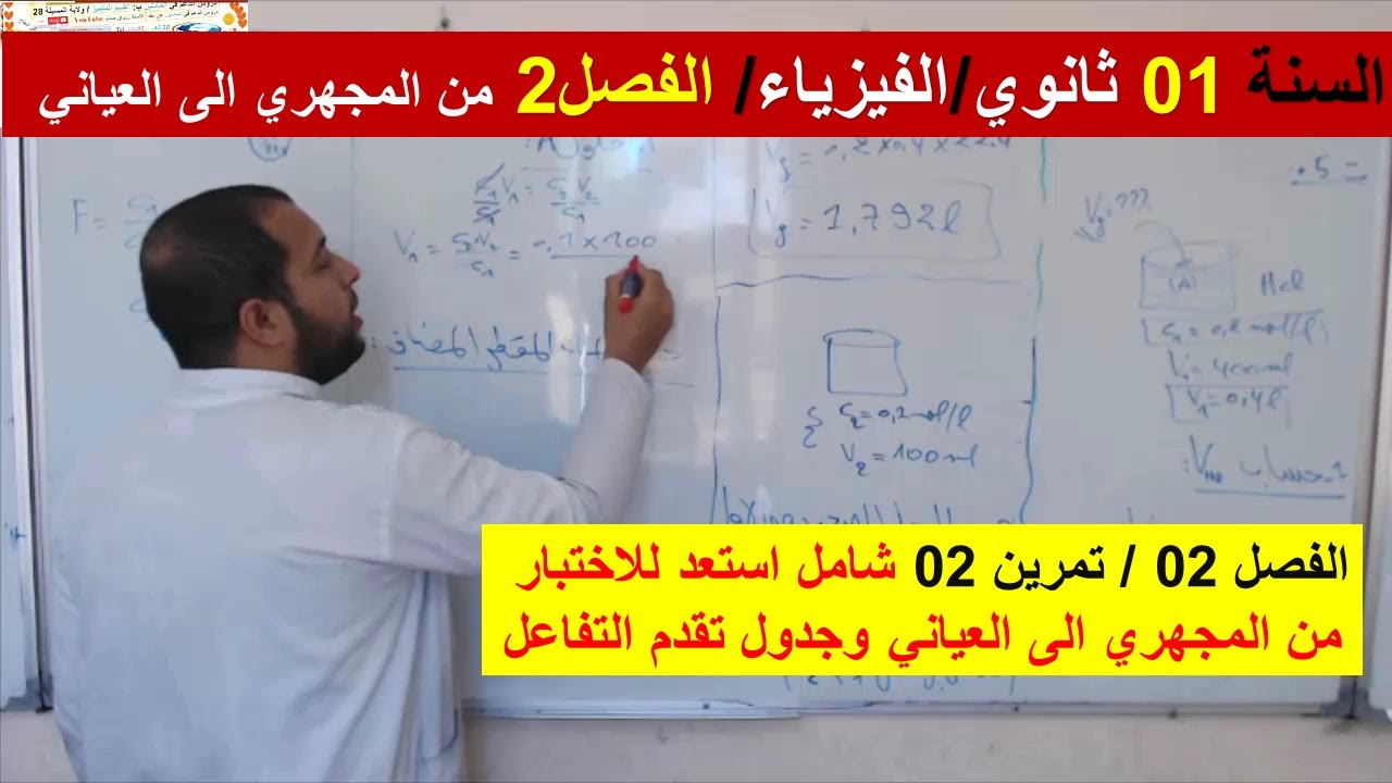 السنة 01 ثانوي الفيزياء تمرين شامل 2 استعد للاختبار الفصل 2 من المجهري الى العياني