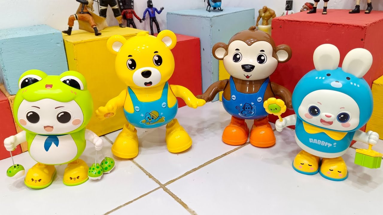 Buka Paket Mainan Robot Dance Beruang Kuning, Robor Kodok Lucu, Robot Kelinci, Robot Monkey