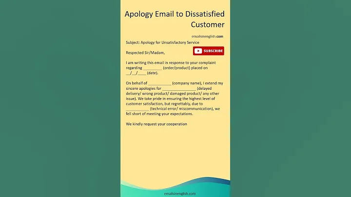 Apology Email to Dissatisfied Customer - Apology Email for Poor Service
