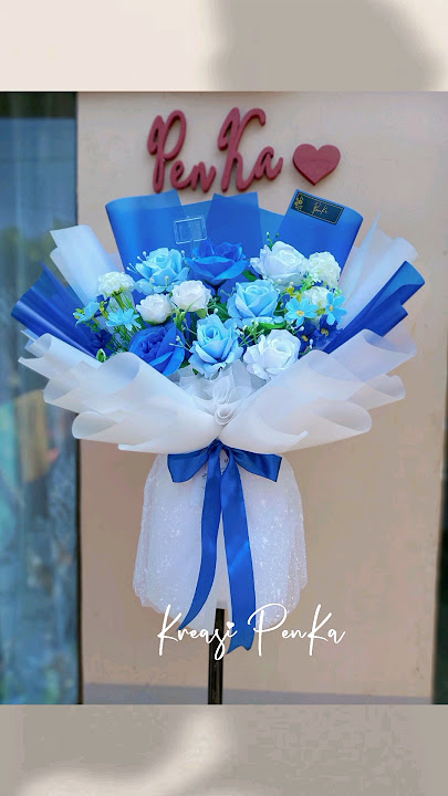 Buket Bunga Biru Putih #tutorialbuket #buketbunga