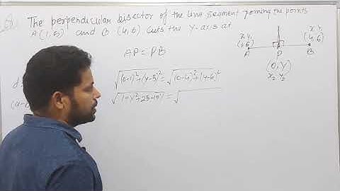 The perpendicular bisector of the line segment joining points A (1,5) and B (4,6) cuts the y axis at