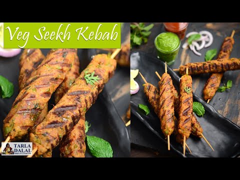 veg seekh kebab recipe on grill | vegetable kabab recipes | seekh kabab without oven | वेज सीख कबाब | Tarla Dalal