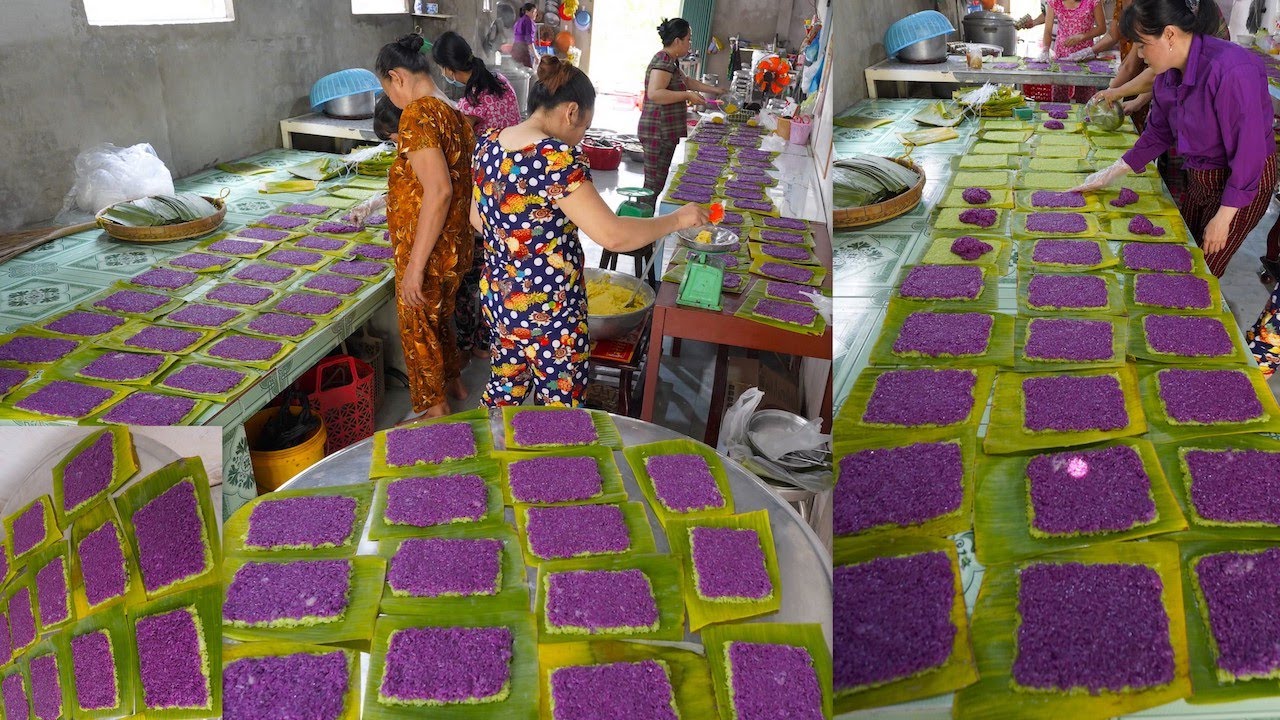 Khủng khiếp lò bánh tét lá cẩm khu ốc quy mô lớn mỗi ngày gói trên 1.000 đòn