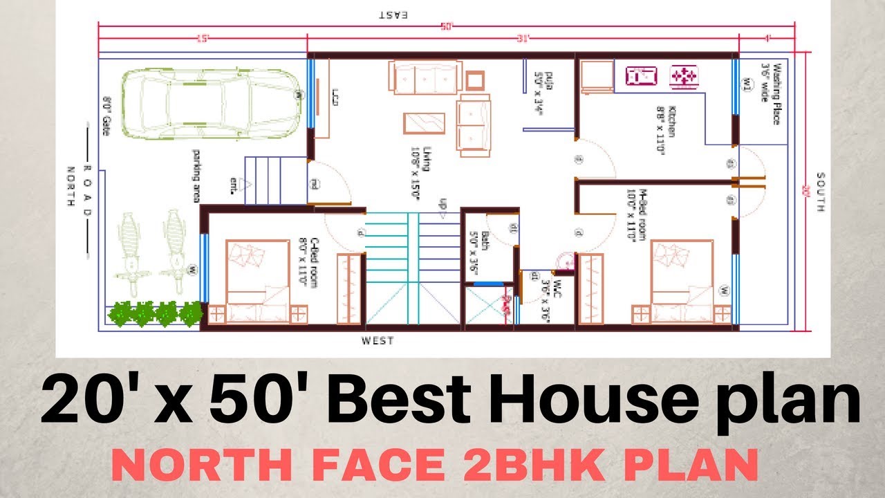 20'x50' North face 2bhk House Plan Explain in Hindi YouTube