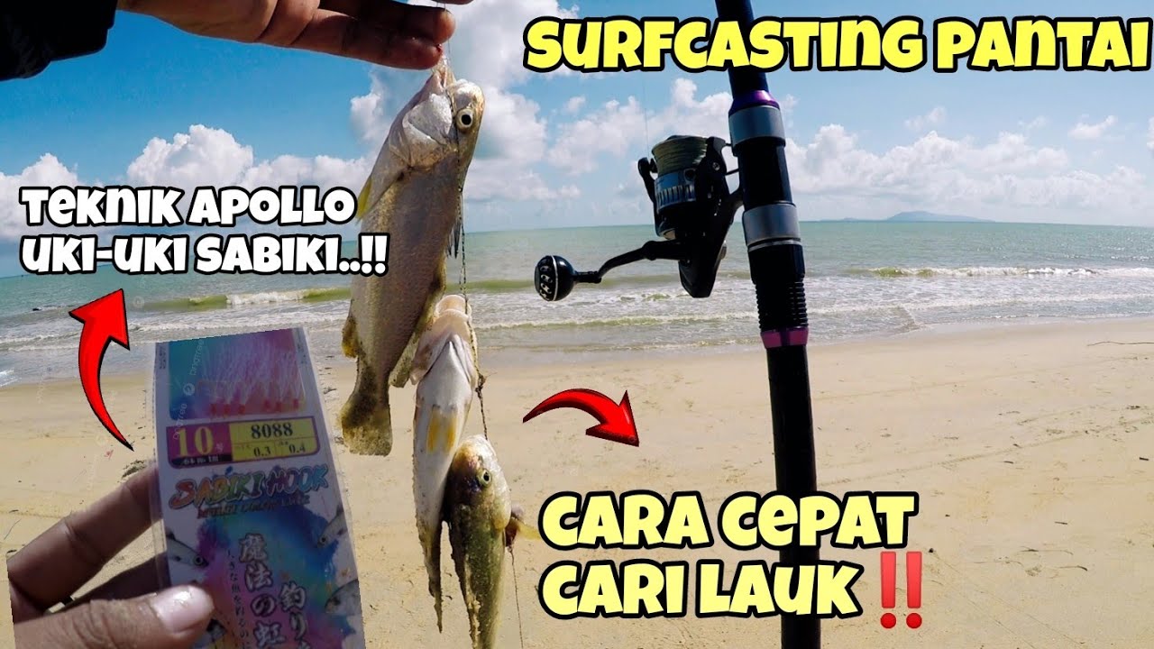 Surfcasting pantai | Mancing guna teknik apollo uki-uki sabiki !