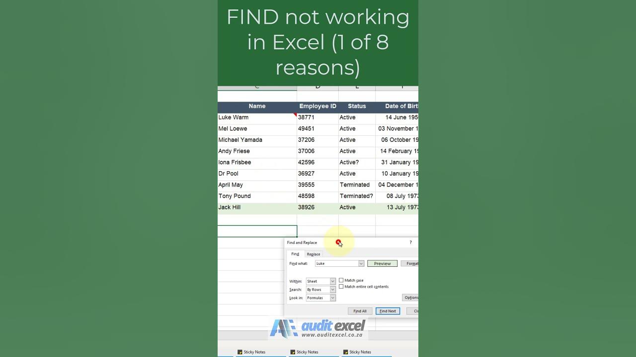 Find not working in excel 1 of 8 possibilities youtube