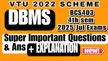 DBMS BCS403 VTU 4th sem || Most Important Questions || CSE || 2025 Exams #vtu #blockchain