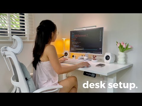 desk makeover 🎧 cozy wfh setup, standing desk + unboxing accessories