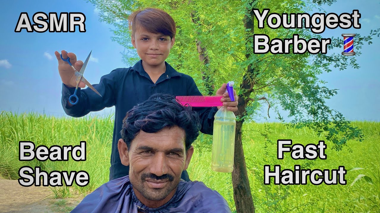 ASMR youngest Barber 💈 In the world  🌍 fast haircut 💇‍♂️ with beard shave 🪒 