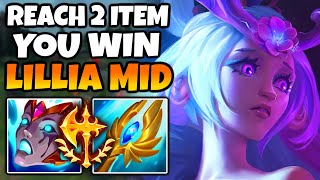 Reach 2 items and you win the game. Lillia Mid scaling lets you easily carry.