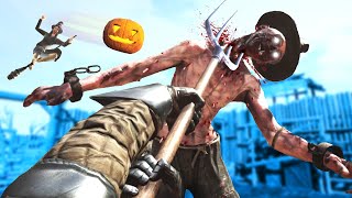 Stabbing Zombies with Pitchforks and Throwing Exploding Pumpkins in Hellsplit: Arena