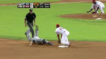 SEA@PHI: Ruiz throws Morrison out stealing second