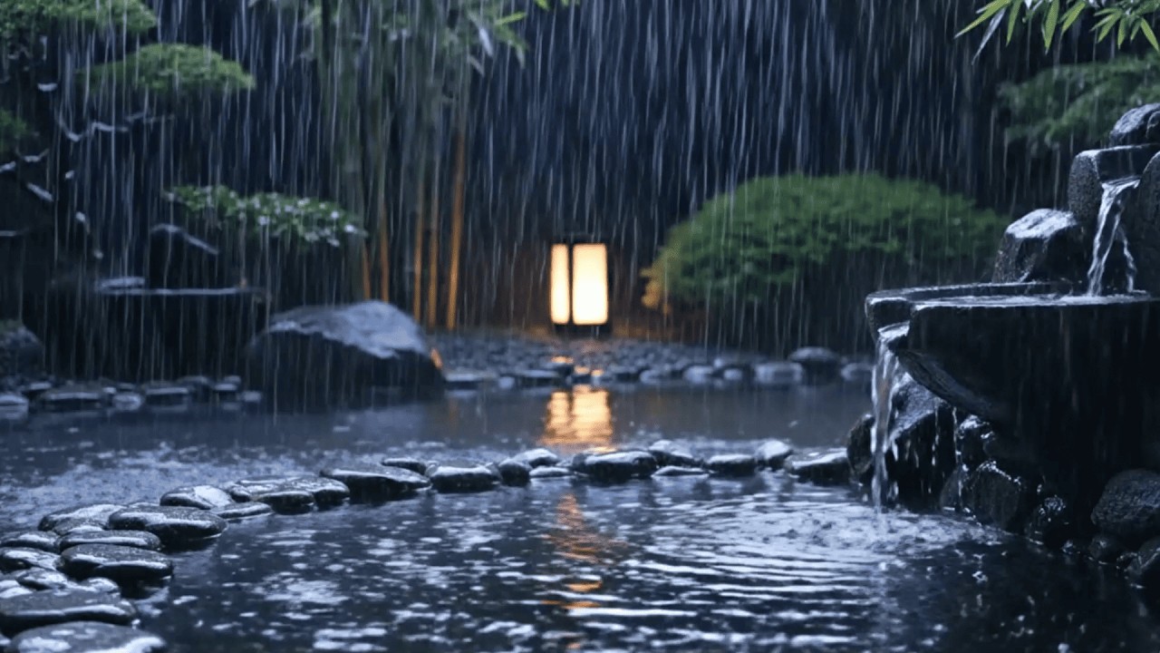 LIVE: Night Rain in a Zen Garden 🌙 Deep Relaxation & Calming Water Sounds