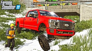 WRECKED $100,000 PICKUP IN DITCH (ICY ROADS) | FARMING SIMULATOR 22