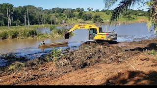 Limpando represa com muita taboa.