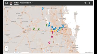 Brisbane area river level charts plotted on a Google map