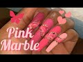 Pink Marble Nails with Gold Foil | Acrylic Nails Tutorial