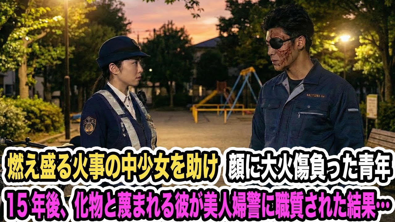 燃え盛る火事の中1人取り残された少女を助け顔に大火傷負った青年。15年後、化物と呼ばれ人から蔑まれる彼が美人婦警に職質された結果…【感動する話】