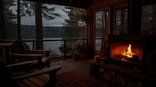 Rain by the Lake in Cozy Porch | Soothing Rain Falls and Fireplace to Relaxation & Study