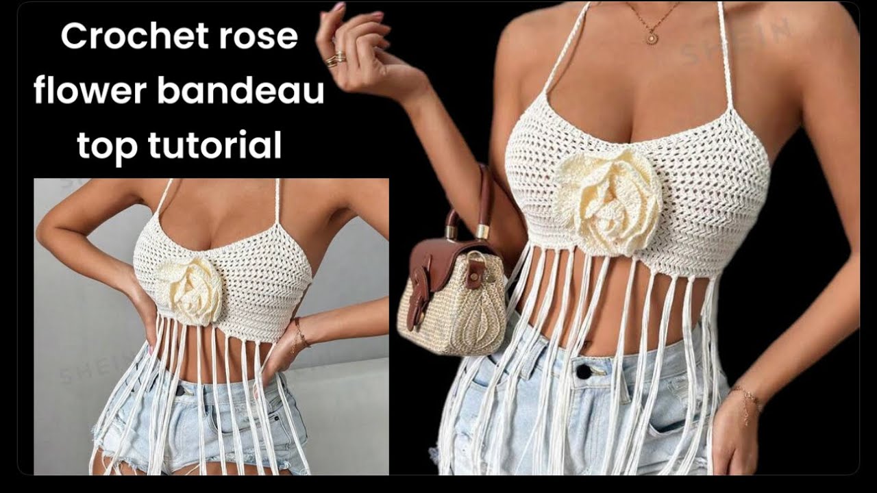 Crochet rose flower top tutorial | blossom bandeau crochet top