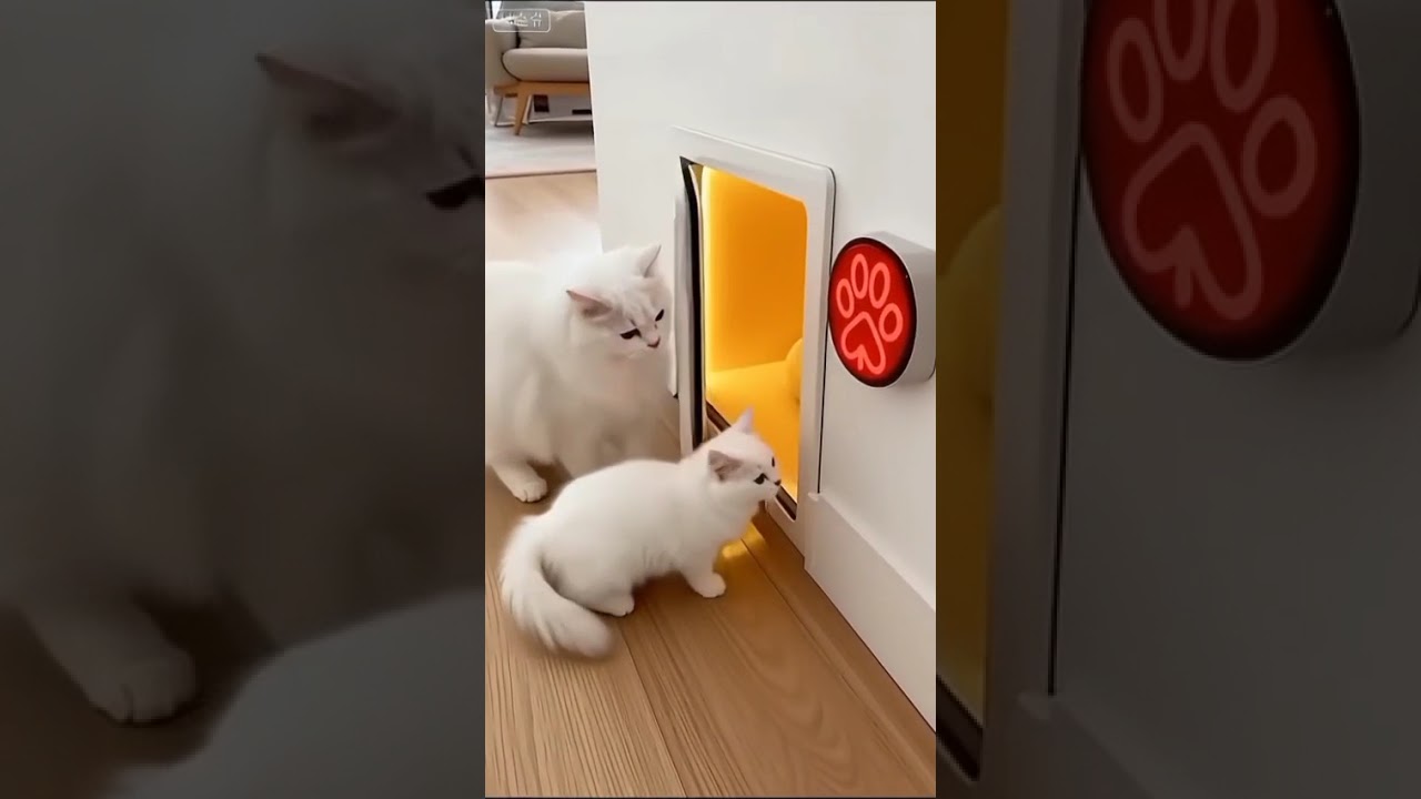 “Smart Cats Press Magic Button to Open Secret Bed Door 😺✨ | Cutest Duo Ever!”