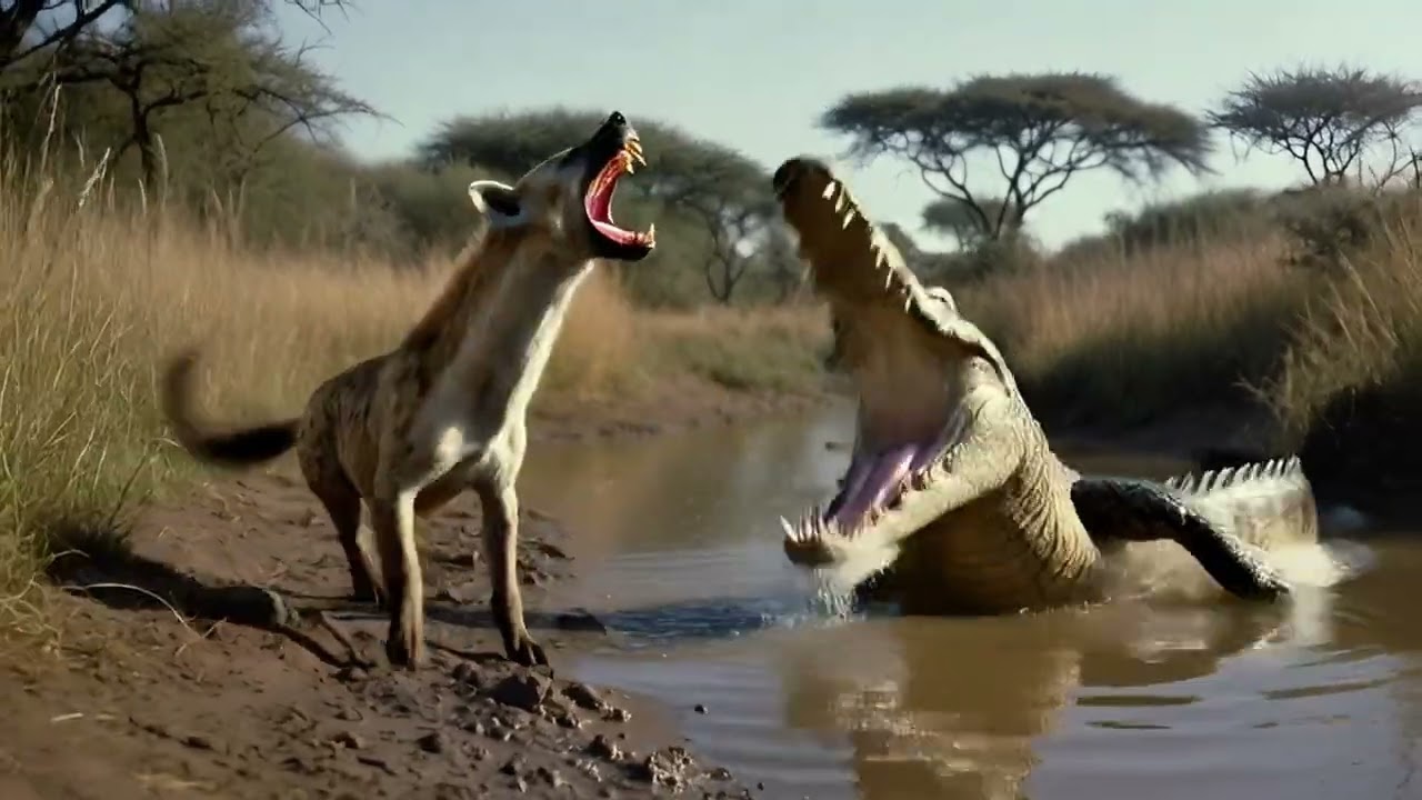 Crocodile and Hyena fight
