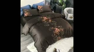 1207923 4 PCS Duvet Cover Set Cotton Butterfly Royal Embroidery Bedding Set with Zipper Ties screenshot 2