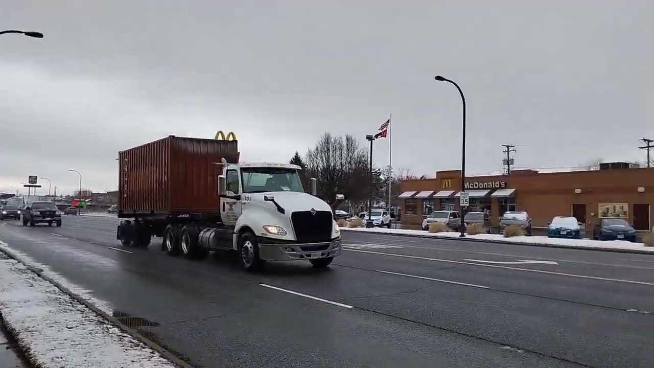 Another trucker honked the horn in another International LT Semi Truck.