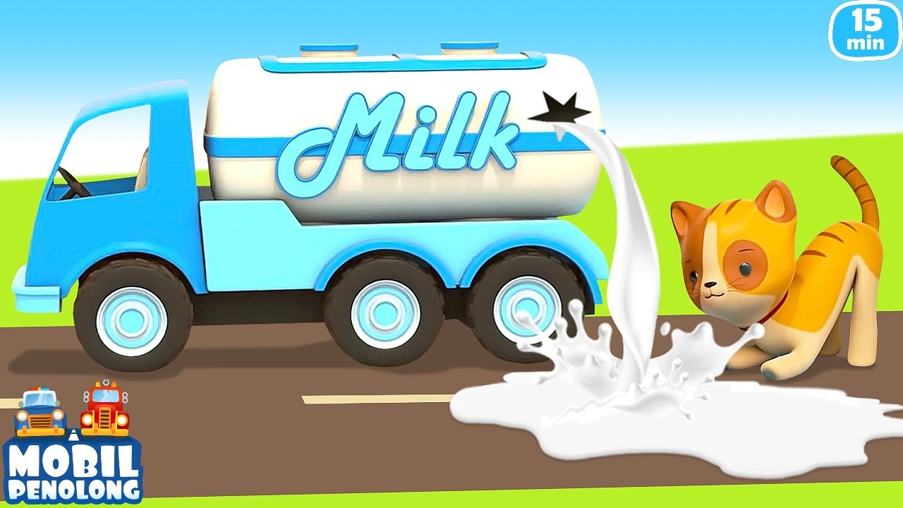 Kartun Bahasa Indonesia: Mobil Penolong & Truk Susu. Kendaraan Pertanian untuk Anak