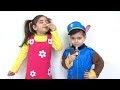 Niloya kostümü giyen Azra Paw Patrol kostümü giyen Selim pretend play Hide and Seek video for kids