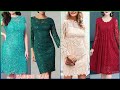 Floral Lace Scallop Shift Hem Dress/Lace Midi Mother&#39;s Of The Bride Dress/Flounce Lace Sheath Dress