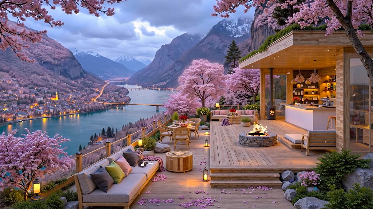 Spring Morning Jazz Escape at a Cozy Blossom Café 🌸 Relaxing Riverside Vibes with Warm Jazz Playlist