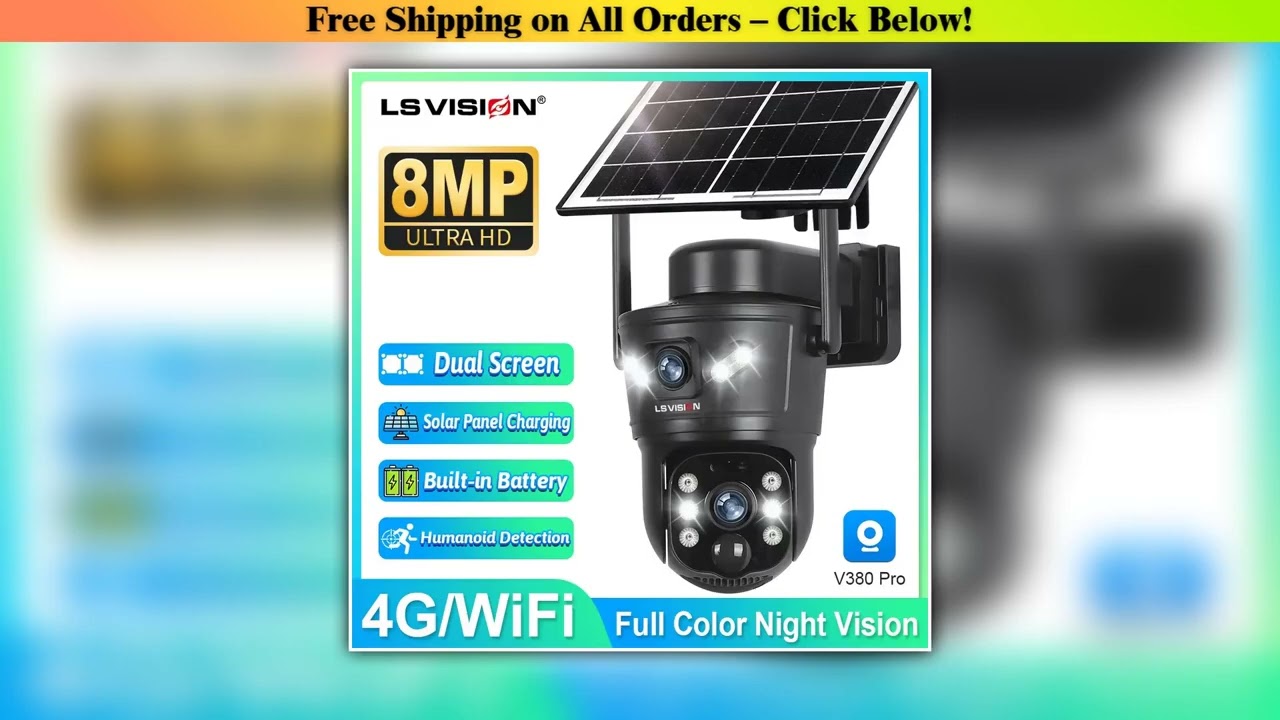 LS VISION 4G / WiFi Solar Camera Dual Lens Outdoor 8MP 4K Low Power Battery IP Camera PIR Night