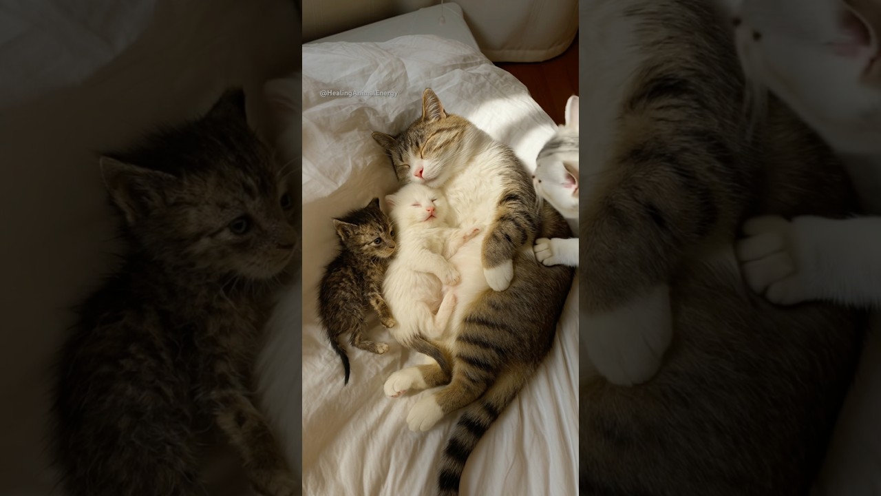 Kittens Sleeping Safely in Their Parents’ Warm Embrace