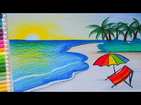 วาดรูป ทะเล ง่ายๆ |How to draw a scenery of sea beach